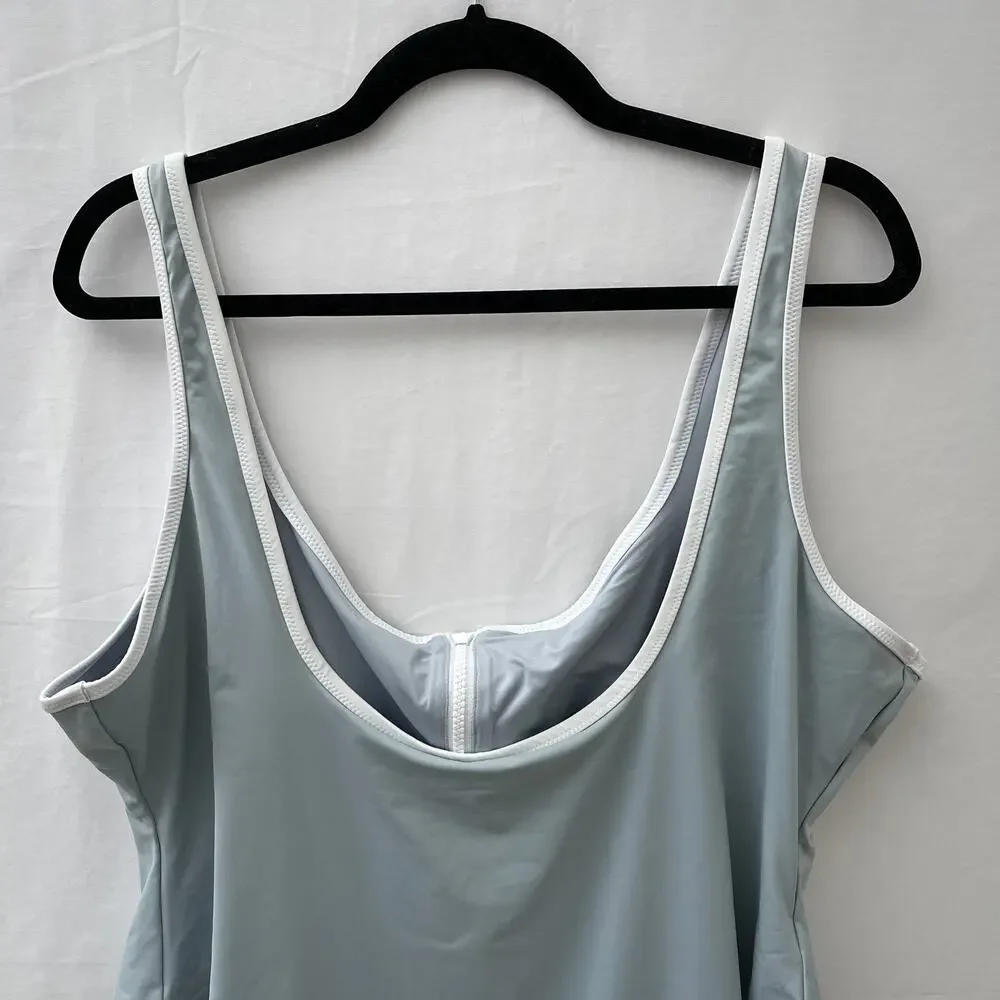 SKIMS Swimsuit Women 4X Pacific Gray Sporty Zipper One Piece Scoop Neck NEW
